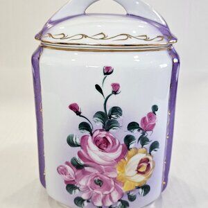 Vintage Limoges China Biscuit/Cookie/Storage Jar Purple  Multi Colored
